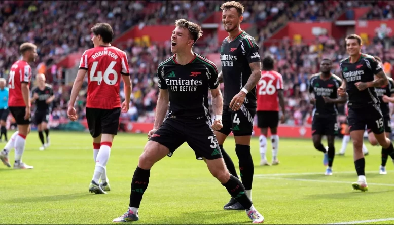 Arsenal's Kieran Tierney celebrates scoring