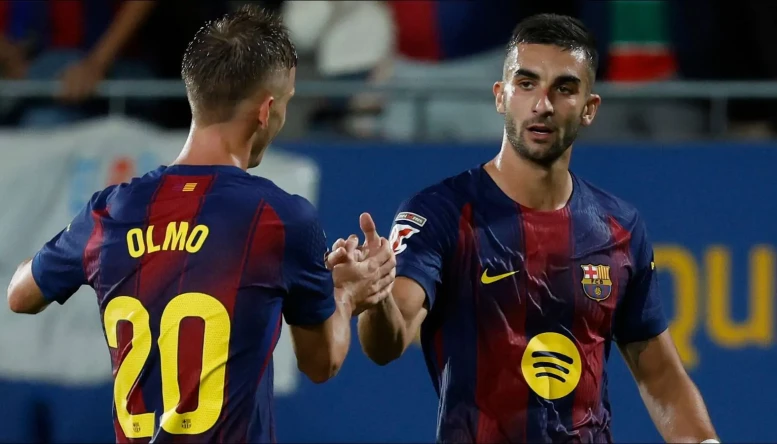 Barcelona's Ferran Torres celebrates his side's second goal