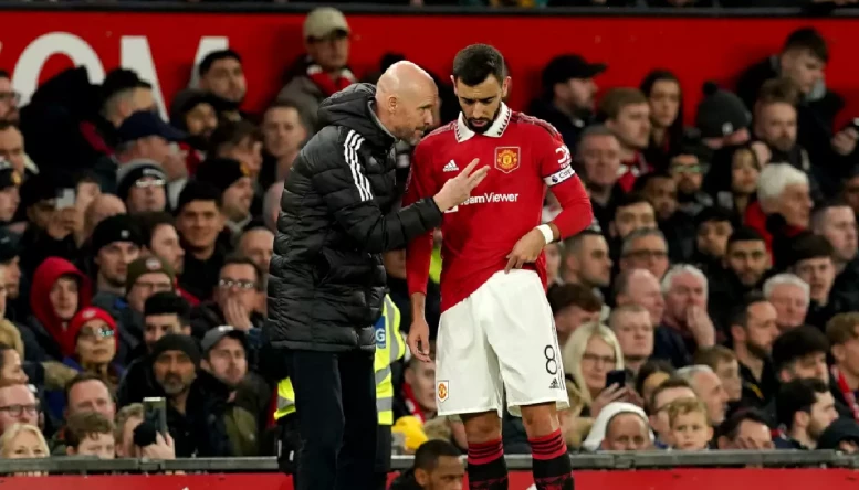 Bruno Fernandes and Erik Ten Hag.
