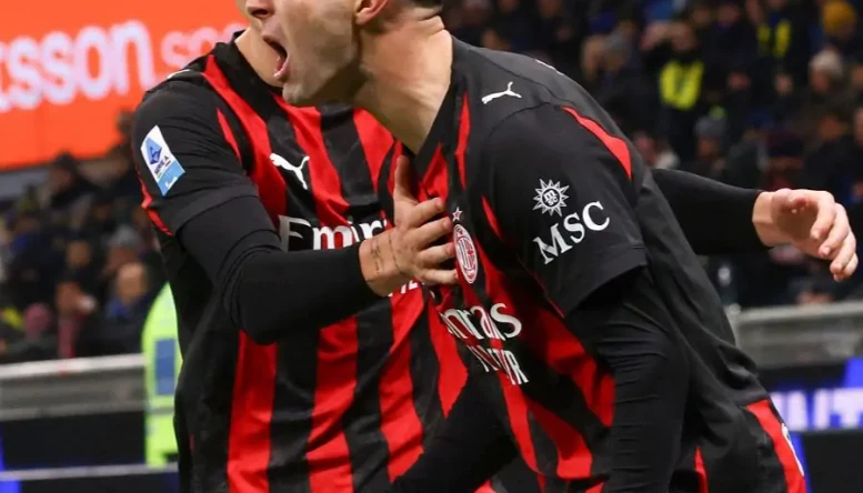 Christian Pulisic celebrates scoring for AC Milan 