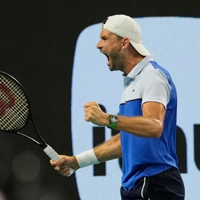 Grigor Dimitrov celebrates at the Miami Open