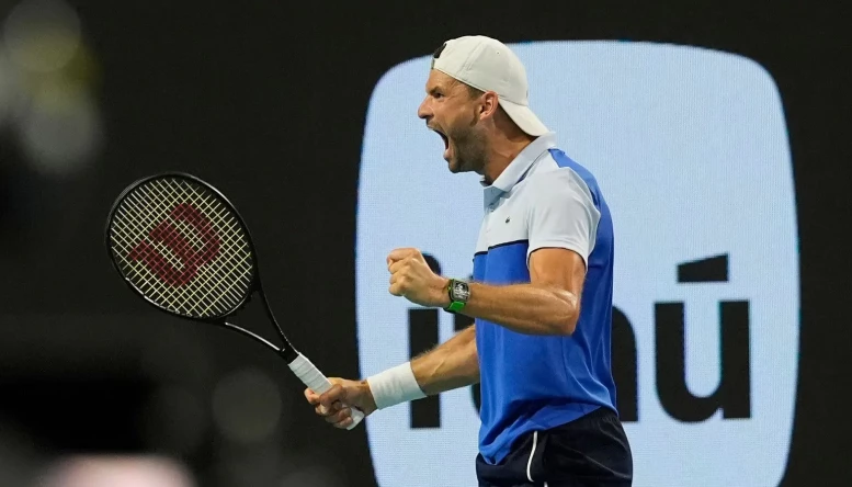 Grigor Dimitrov celebrates at the Miami Open