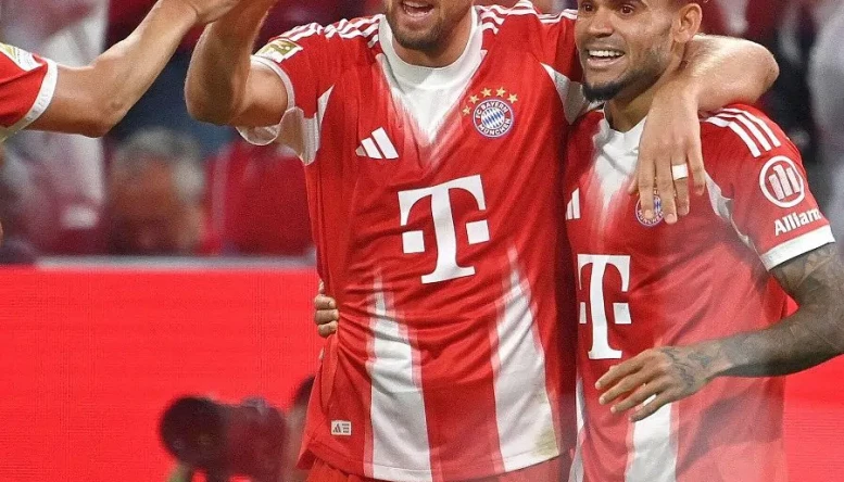 Harry Kane of Bayern Munich celebrates after scoring 