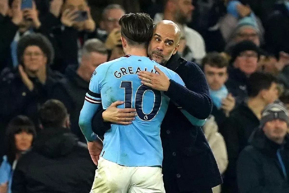 Jack Grealish and Pep Guardiola.