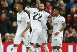 Karim Benzema found the net twice at Anfield