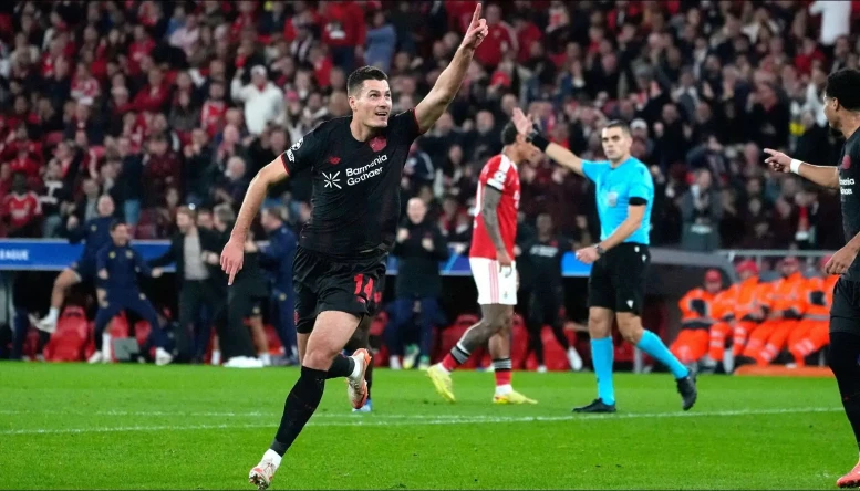 Leverkusen's Patrik Schick celebrates after scoring 