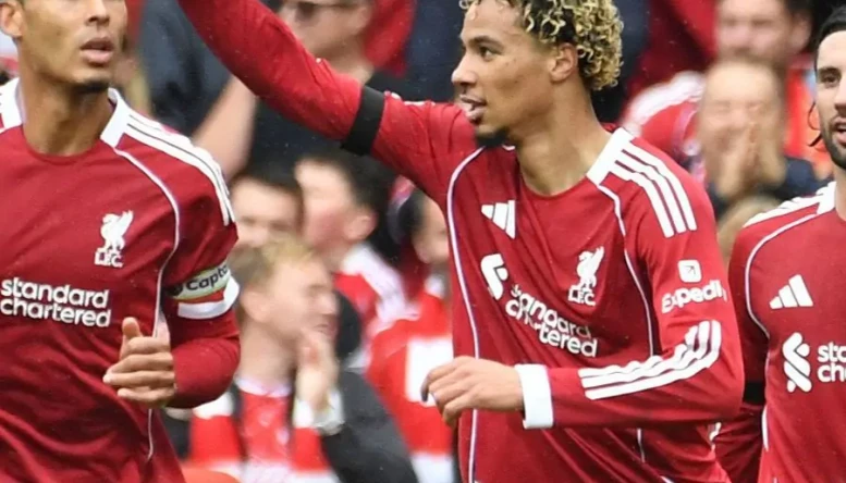 Liverpool's Hugo Ekitike celebrates after scoring 