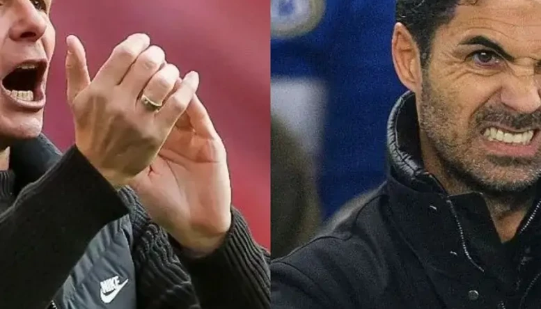 Oliver Glasner of Crystal Palace and Arsenal's Mikel Arteta