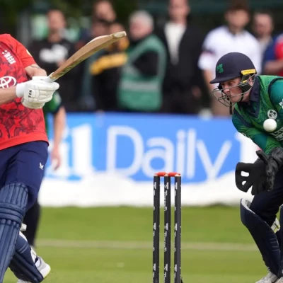 Phil Salt batting against Ireland