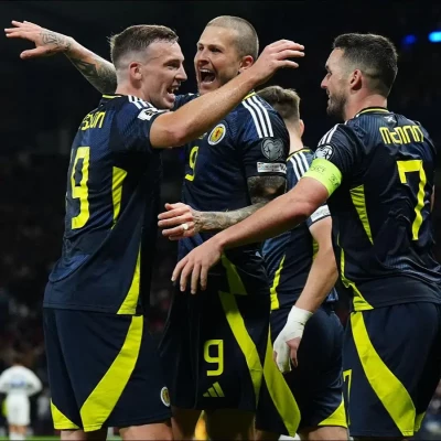 Scotland's Lyndon Dykes celebrates scoring his side's third goal 