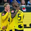Serhou Guirassy celebrates scoring for Borussia Dortmund 