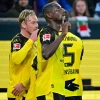 Serhou Guirassy celebrates scoring for Borussia Dortmund 