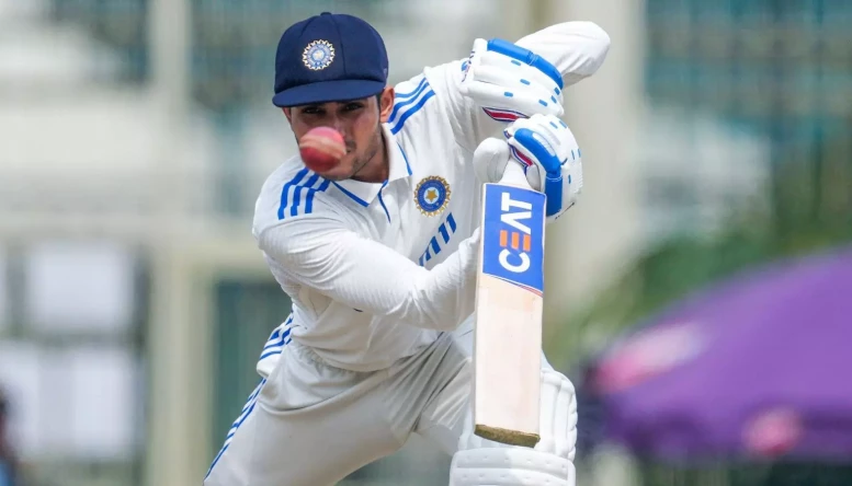 India's Shubman Gill plays a shot on the fourth day of the fourth cricket test match between England and India in Ranchi