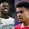 Vinicius Junior and Luis Diaz of Real Madrid and Liverpool