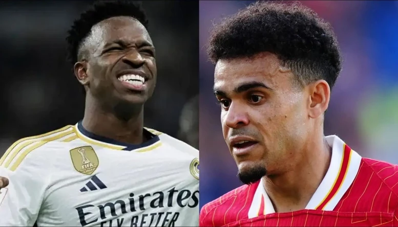 Vinicius Junior and Luis Diaz of Real Madrid and Liverpool
