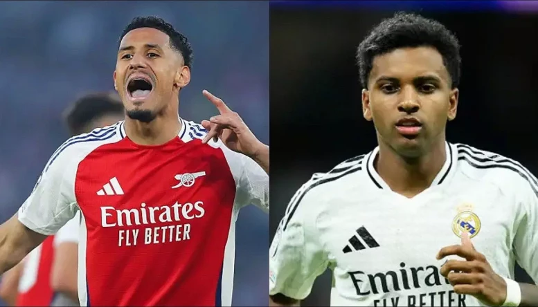Arsenal defender William Saliba and Real Madrid's Rodrygo
