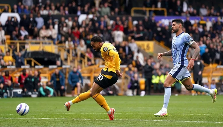 Wolverhampton Wanderers' Matheus Cunha scores the fourth goal